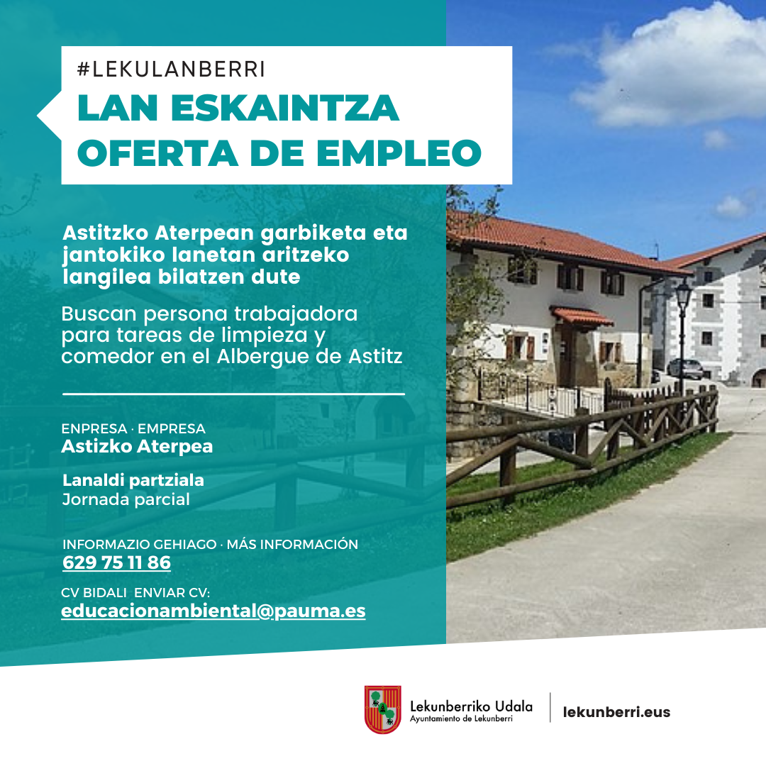 Oferta de empleo en Astizko Aterpea